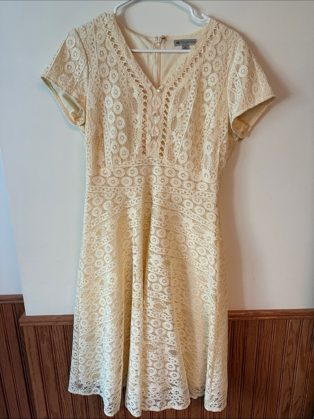 Down east DE Collection Cream Lace V-Neck Fit & Flare modest Midi Dress